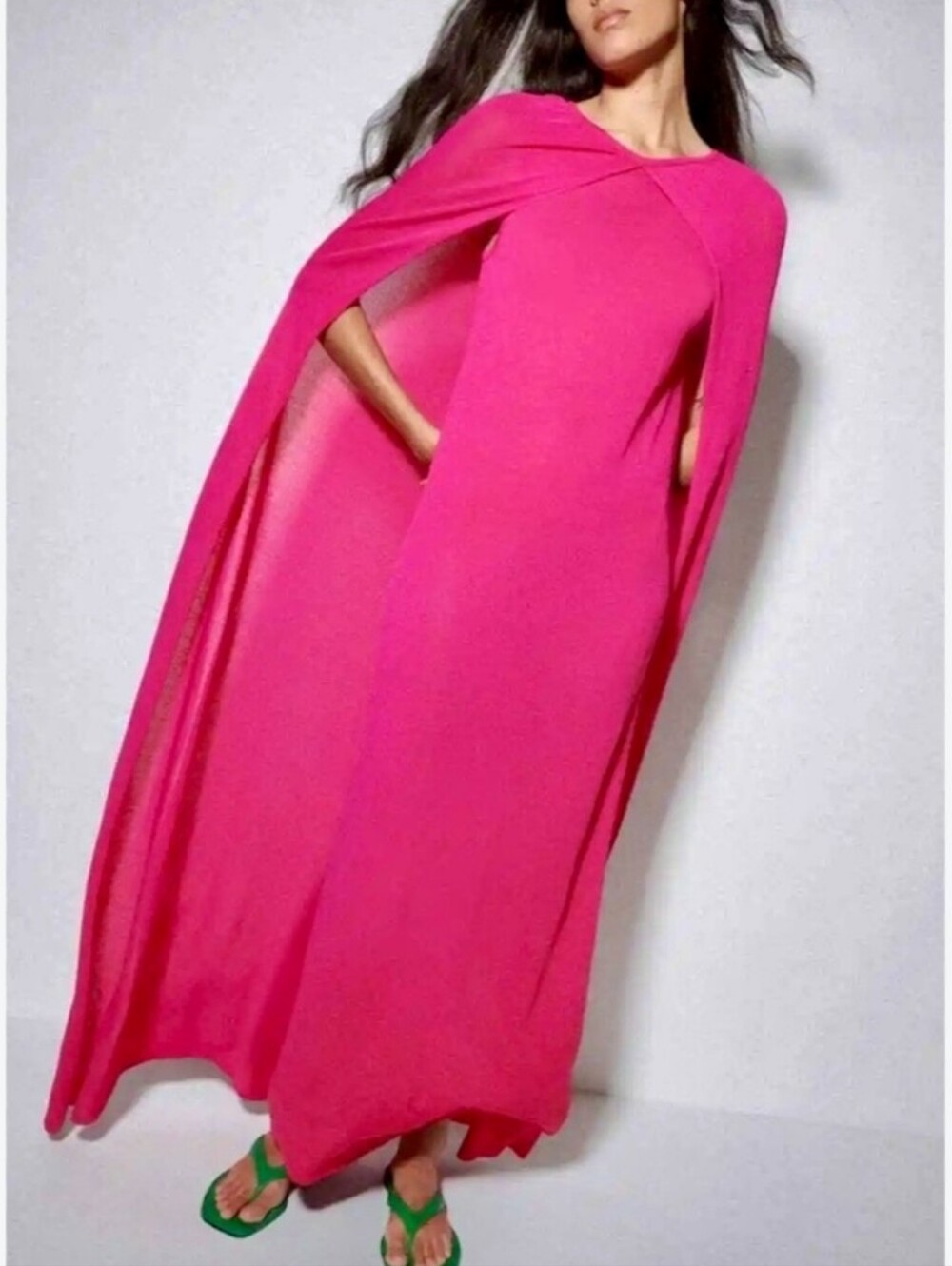 Zara Limited Edition Maxi Pink Dress With Cape Size S